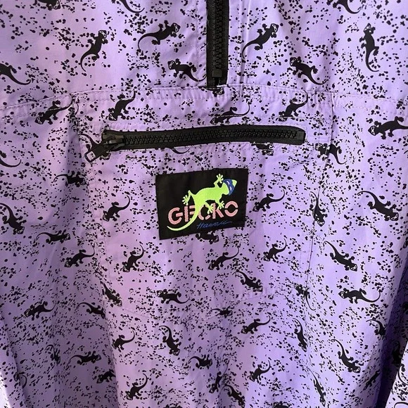 Gecko Hawaii Anorak Jacket Men's XL Purple 1/4 Zip Pullover AOP 80's 90s Surfer - Picture 5 of 12